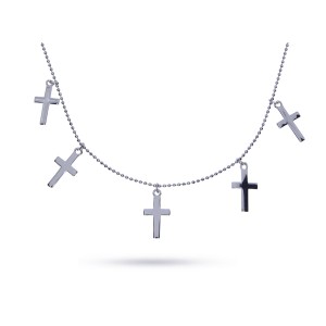 Celebrytka naszyjnik choker ze srebra rodowanego pr.0,925 z wiszącymi krzyżykami